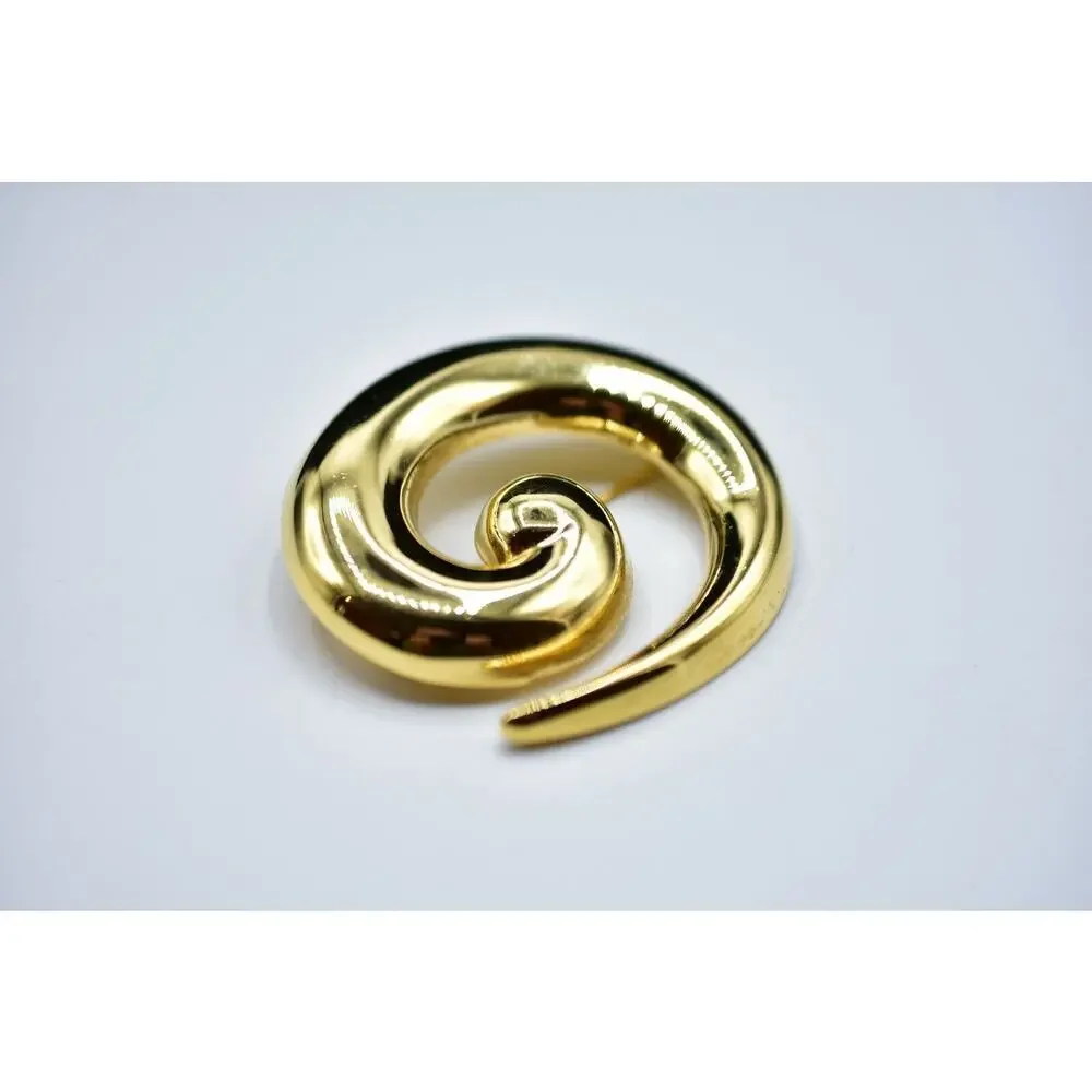 Monet Vintage Brooch Pin Chunky Swirl Gold Tone Abstract Bold Signed 1970s Bin5